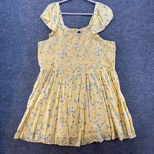 Old Navy Dress Womens‎ 3X Yellow Floral A-Line Cottagecore Coquette Peasant Boho
